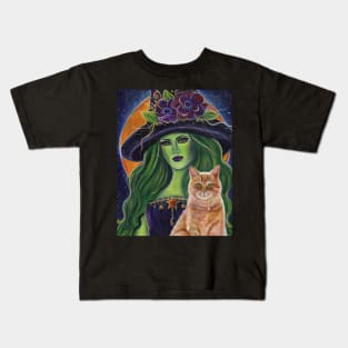 Wild Magic witch and kitty by Renee Lavoie Kids T-Shirt